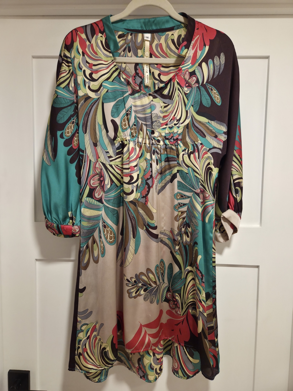 Uncle Frank Boho Floral Paisley Empire Waist Satin Tunic Dress Size M